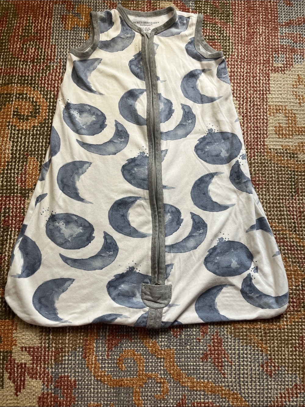 Burt’s Bees Baby Sleep Sack White Blue Moon Print 6–12 Months size  M EUC